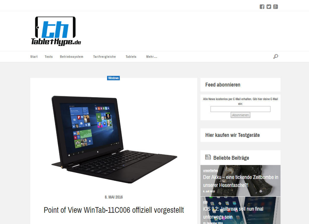 Interessant aufgestellt: Das Windows-10-Tablet von Point Of View